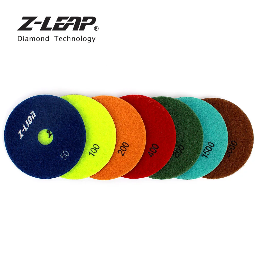 Z-LEAP 7 stks/set 4 inch Diamant Droog Polijsten Pads Flexibele Resin Bond Diamond Schuurschijf Voor Graniet Marmer Polijsten Wiel