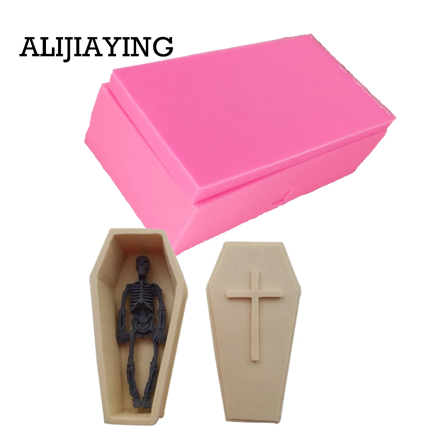 M0710 4Pcs/set Hot selling 3D Skull Halloween Skeleton Coffin sugar cake silicone mold vampire coffin mold box mold