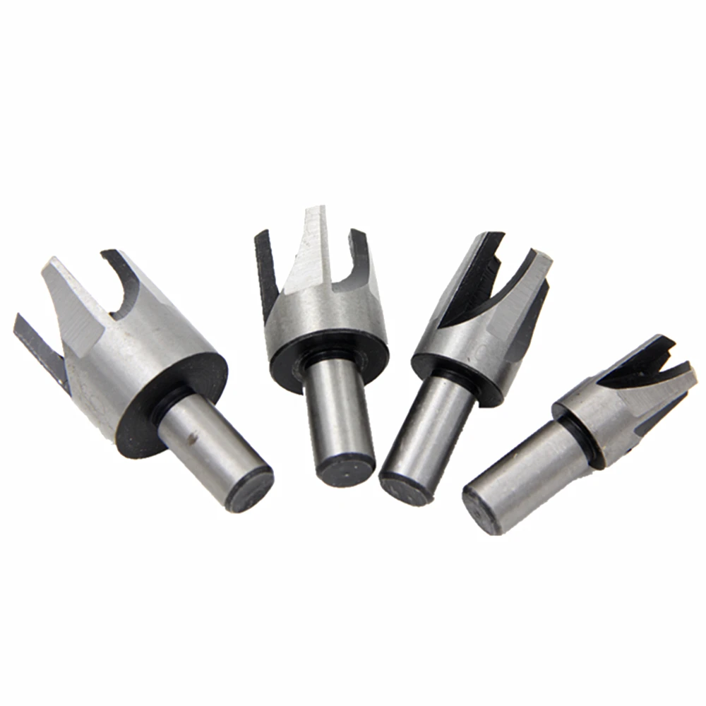 원형 생크 목공 플러그 커터, 4 톱니 모따기 커터, 모따기 구멍 드릴, 3/8 인치 (9.5mm), 6mm, 10mm, 13mm, 16mm, 4 개