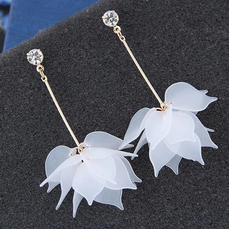 1 Pair New Lady Colorful Elegant Women Crystal Flower Colorful Drop Long Dangle Wedding Earring Jewelry Nice Best Gift