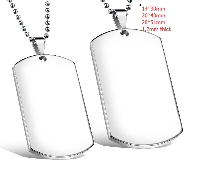 

Lot 5pcs/10pcs/50pc Stainless Steel 1.2mm thick Dog Tag Pendant Army card Charms in bulk choose size 14*30mm/20*40mm/28*50mm