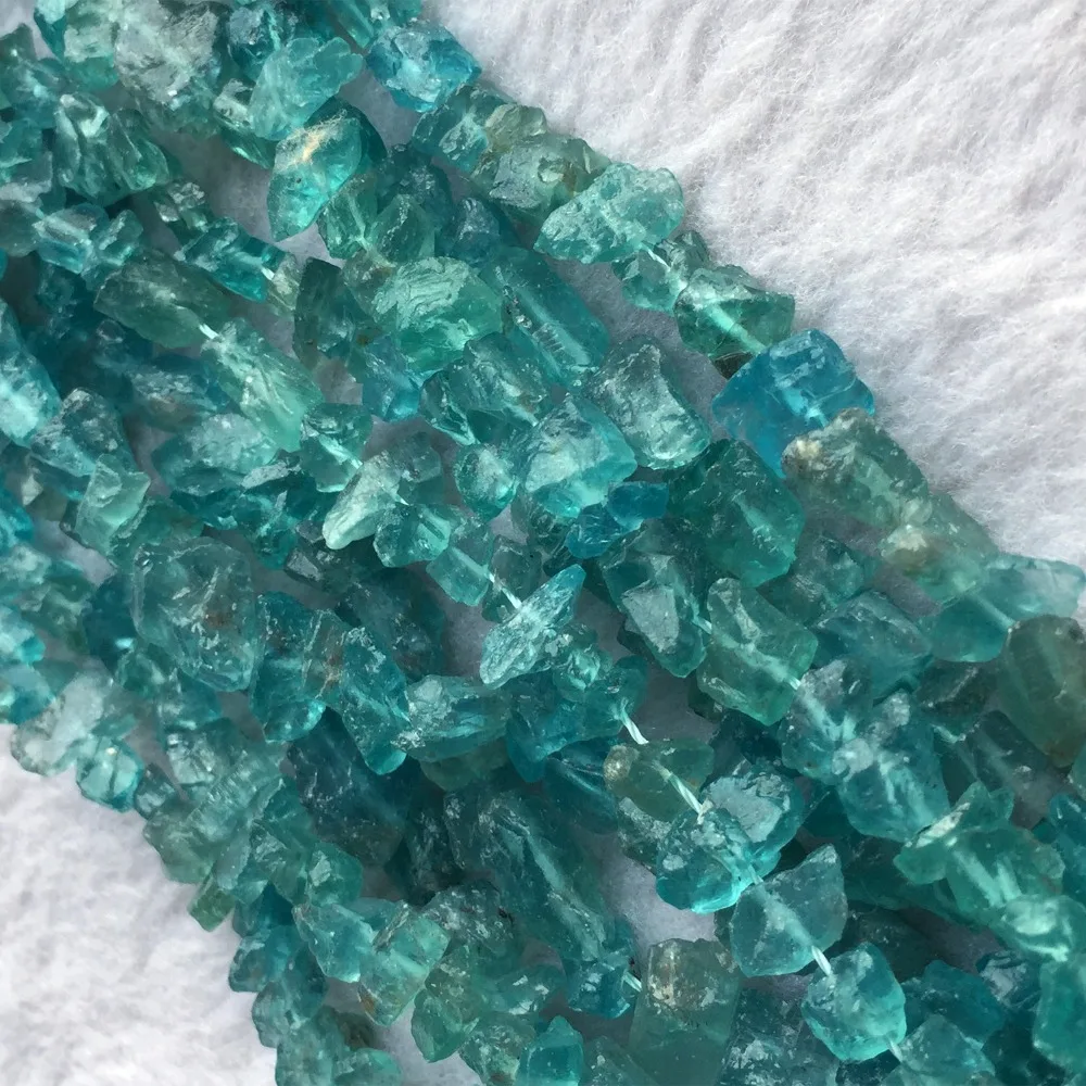 Sri Lanka Natural Genuine Raw Mineral Green Blue Apatite Fluorapatite Chip Nugget Free Form Loose Rough Matte Faceted Beads 15\