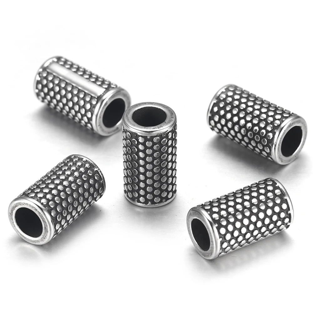 Stainless Steel Tube Beads Dots Hole 6mm Cylinder Bead for Bracelet Slider DIY Accessories Jewelry Making Supplies