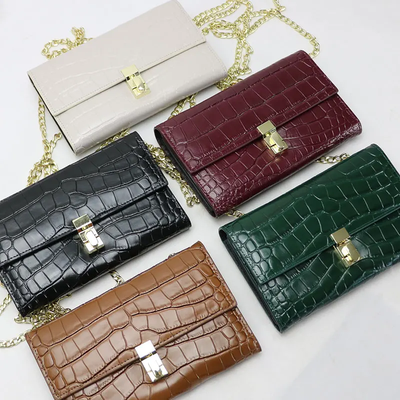 New fashion personalized crocodile cow leather chain purse long wallet women small crossbody chain clutch bag ladies