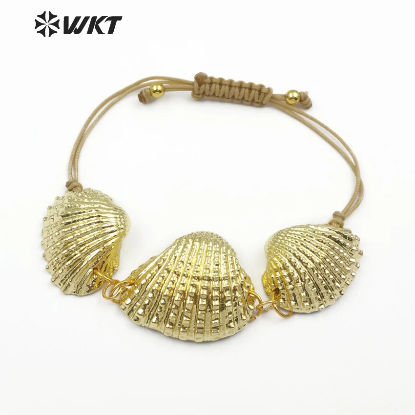 

WT-B441 WKT Natural White Scallop Shell Bracelet Full Gold Jewelry With Adjustable For Women