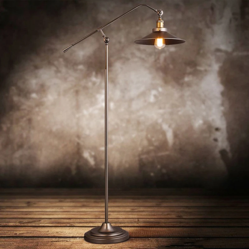 Loft Industrial American Style Long Arm LED Floor Lamp For Warehouse Study Living Room Bedroom Bedside Flooring Movable Lighting