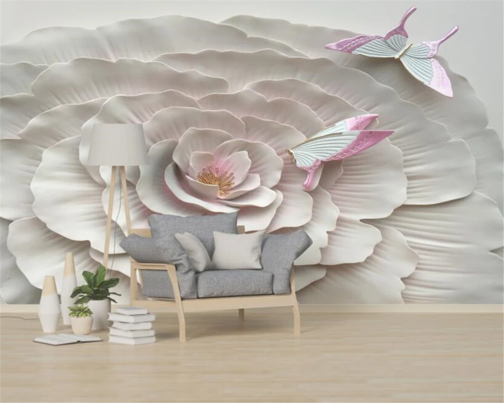 

beibehang Custom photo wallpaper Wall Sticker 3D Reliefs flower flower butterfly TV background wall wallpapers for living room