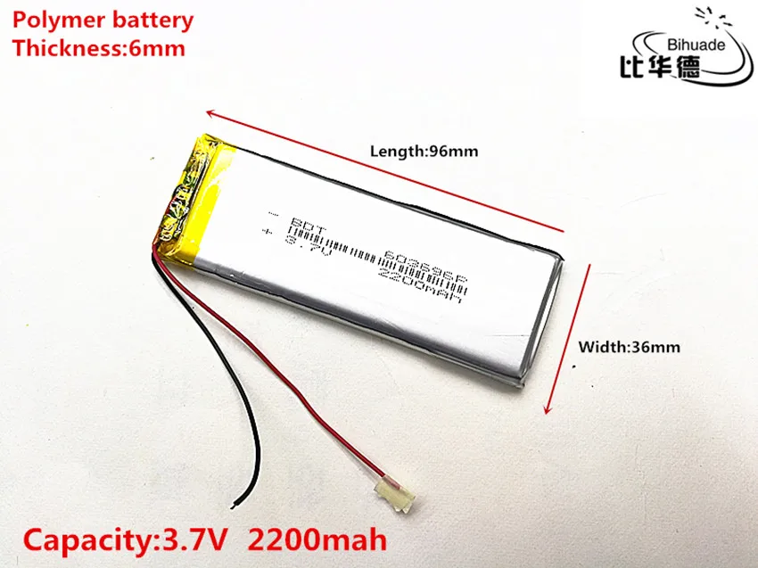 10pcs/lot Good Qulity 3.7V,2200mAH,603696 Polymer lithium ion / Li-ion battery for TOY,POWER BANK,GPS,mp3,mp4