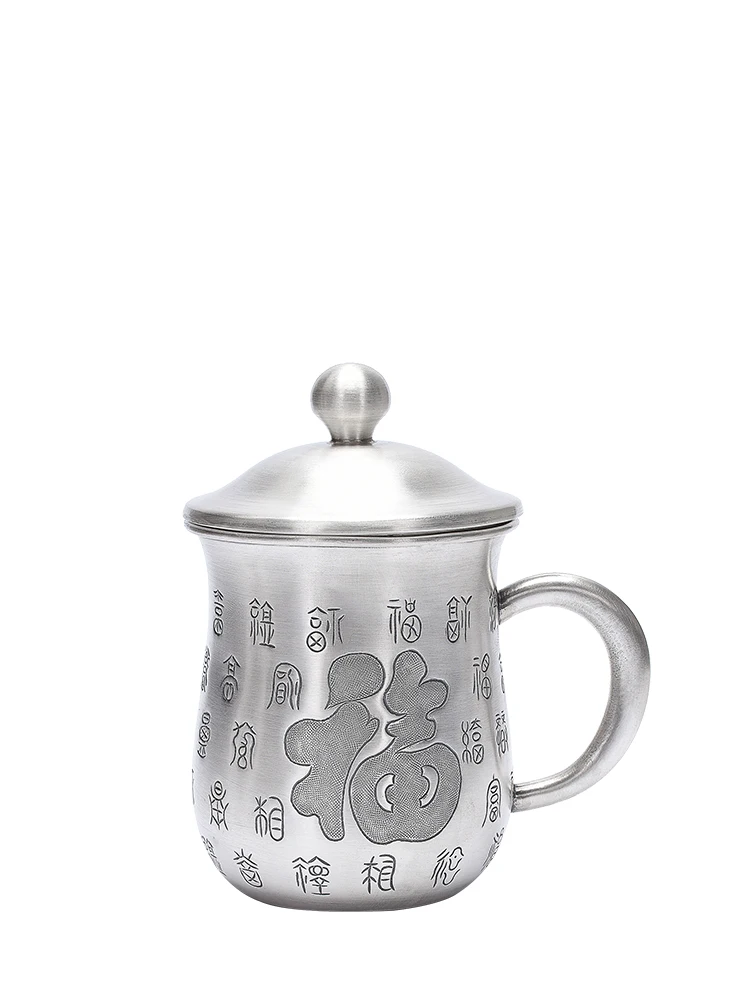 S999 Pure Silver Tea Tank Pure Handmade Foot Silver Tea Set Silver Tea Cup Large Capacity Pure Silver Tea Set Mark Cup