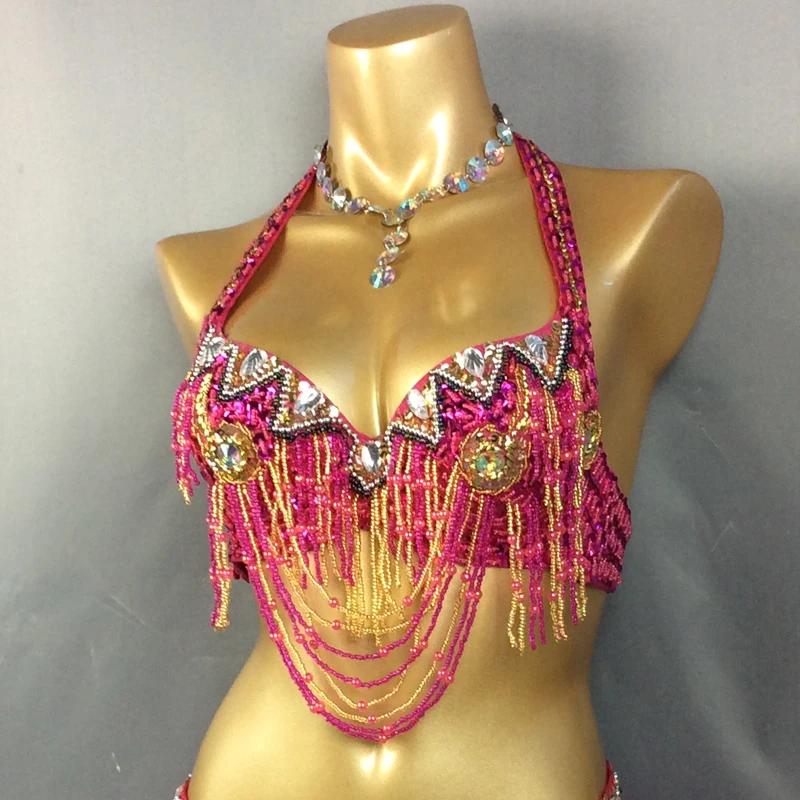 ขายส่งใหม่สตรี Belly Dance เครื่องแต่งกาย Beaded Sequins Bra Belly เต้นรำเสื้อผ้าเซ็กซี่ไนท์คลับ Carnival Bellydance BRA TOPS