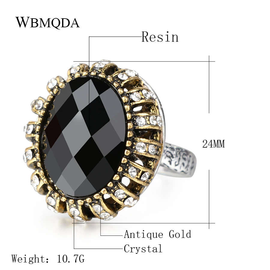 Luxury Vintage Black Red Rings For Women Big Crystal Enagagement Ring Fashion Silver Color Jewelry Accessories