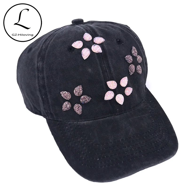 

GZHilovingL Woman Resin Drill Rhinestones Baseball cap Summer Casual Flower Cotton Snapback Caps And hats outdoor Sport Sun Hats