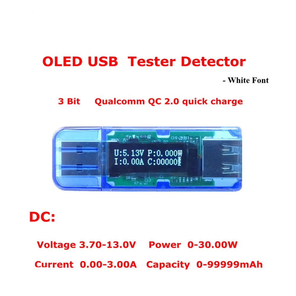 white font color OLED USB detector voltmeter ammeter power capacity tester meter voltage current mobile usb power