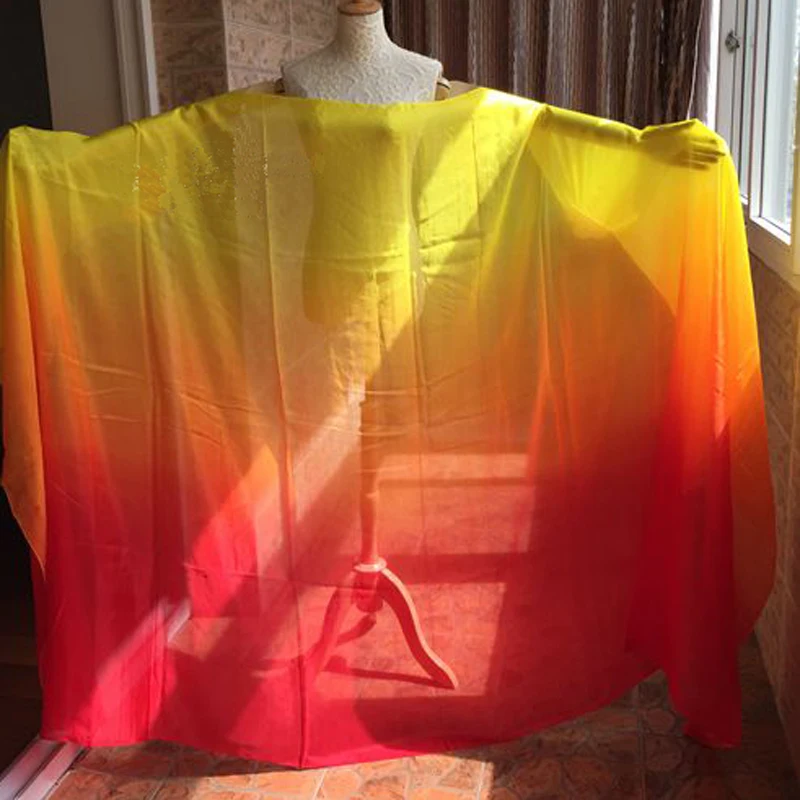 free-shipping fire color Red/Orange/Yellow Belly Dance 100% real pure silk Veils 2.5x1.14meter size Bellydancing Veils