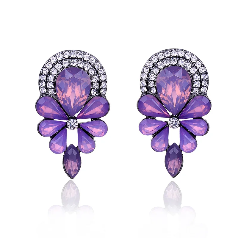 Beautiful Acrylic Crystal Flower Stone Piercing Stud Earrings Women Rhinestone Fashion Jewelry For Christmas Party Gift