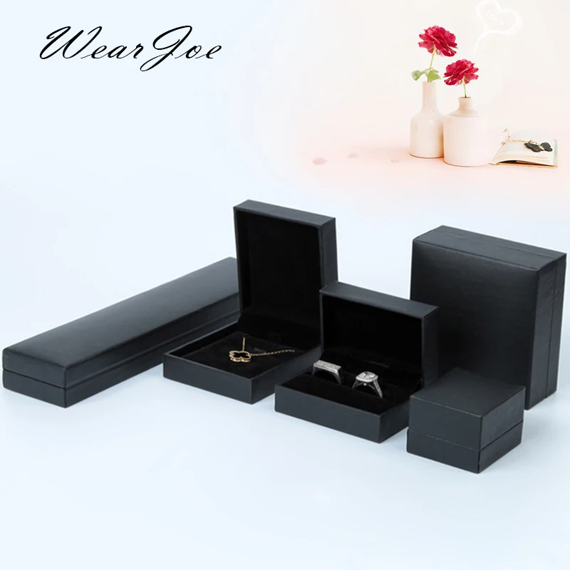 1 Vintage Black Leatherette Paper Jewelry Display Box 5 Style Ring Pendant Bangle Bracelet Pendant Storage & Package Stand Case