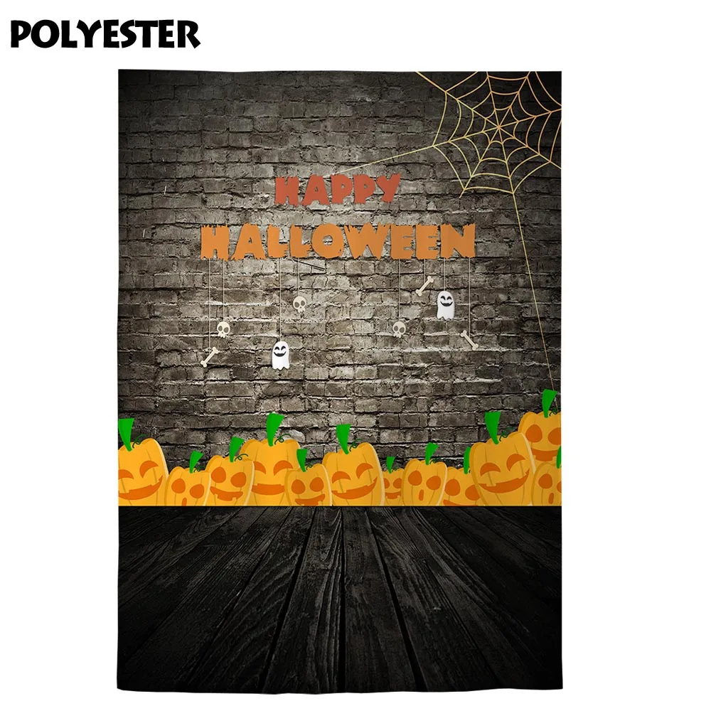 Allenjoy photo background Halloween retro brick wall wooden floor cartoon pumpkin spider ghost celebration backdrop sessions