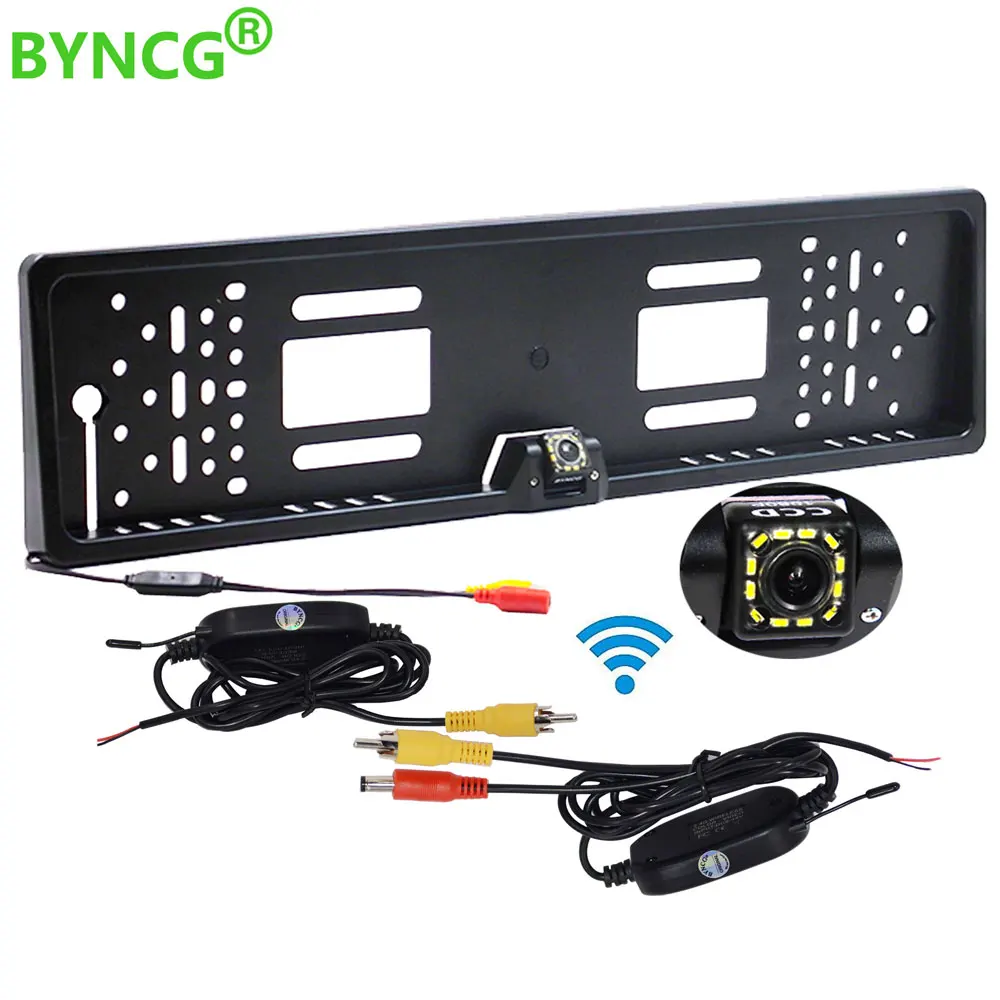 Parking Sensors for Cars Wireless Rear View Camera with EU License Plate Frame Rearview Backup Goods for 1080P Reverse