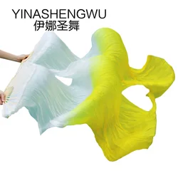 Handmade Bamboo Ribs Dance Props Silk Belly Dance Fans Natural Silk 1 Pc Left hand+1 Pc Right Hand Dancing Silk Fan white+yellow