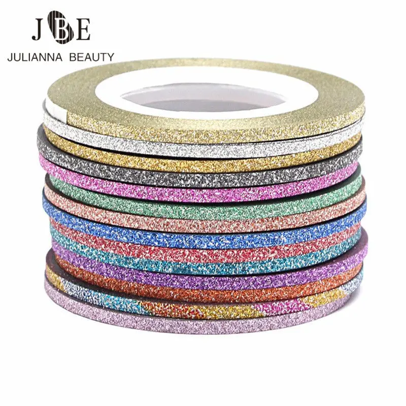 1mm/2mm/3mm Glitter Nail Art Striping Folies Shining Tape Lijn 10 Rolls Goud Zilver DIY Manicure Decoratie Nail Sticker Tool