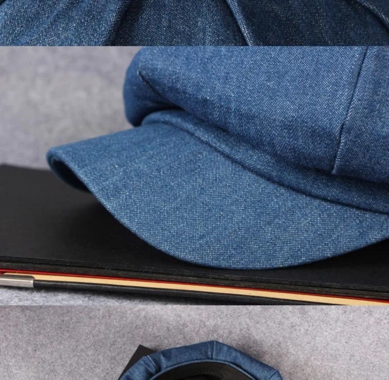 HT1618 Westlichen Stil Männer Frauen Kappen Hüte Casual Solide Denim Flache Kappen Maler Künstler Achteckige Baskenmütze Kappen Retro Berets – Detail 11