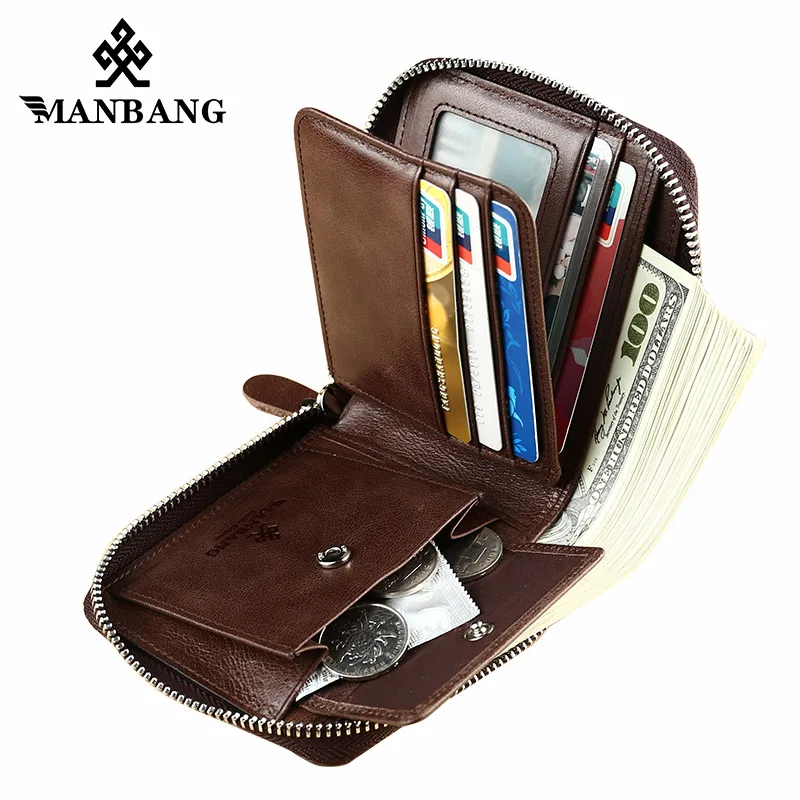 ManBang Genuine Leather Wallet Man Fashion Coin Pocket Small Vintage Men Wallet Male Short Card Holder Purse Brand mini Wallet image 2