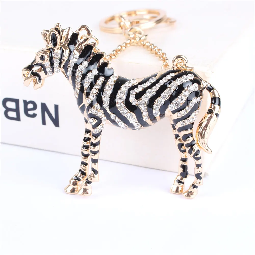 Black Horse Cute Crystal Charm Purse Handbag Car Key Keyring Keychain Party Wedding Birthday Gift