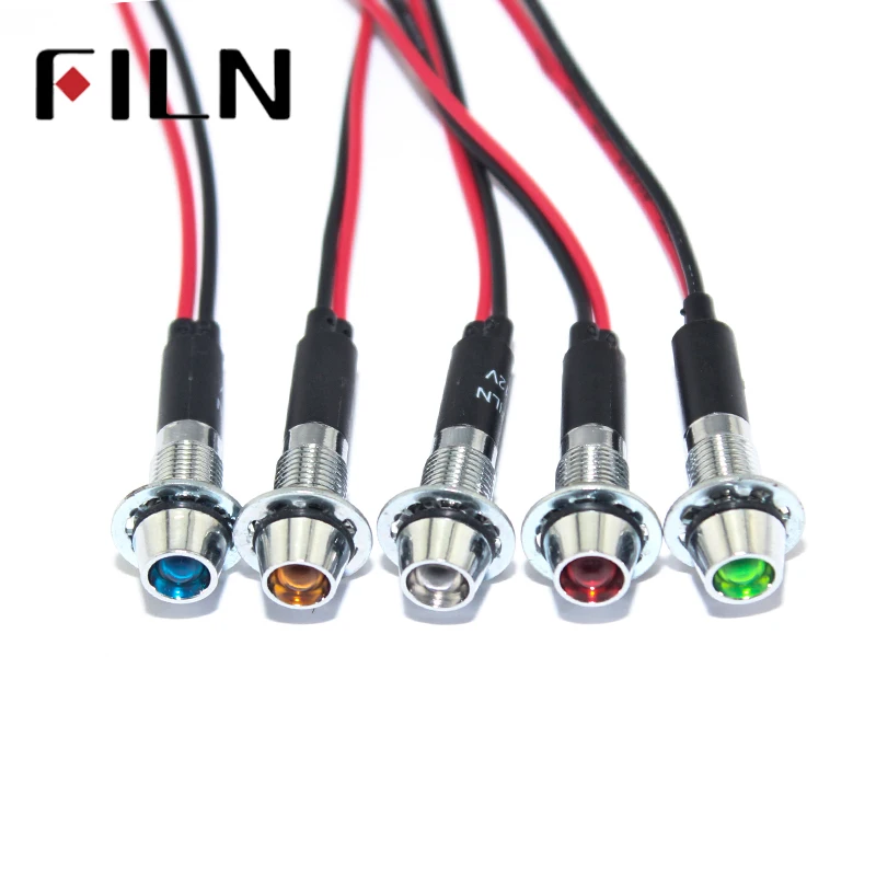 FILN FL1M-8CW-1-Luz led indicadora de señal de metal, lámpara con cable de 20cm, 8mm, rojo, amarillo, azul, verde, blanco, 12v, 220v