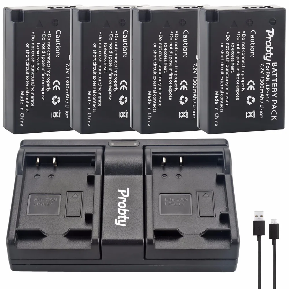 

4Pcs Probty LP-E17 LP E17 Digital Battery + USB Dual Charger for Canon EOS 750D 760D 8000D M3 M5 Rebel T6i T6s KISS X8i Camera