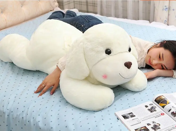 

large 100cm prone dog doll , white dog plush toy soft throw pillow Christmas birthday gift ,d2936