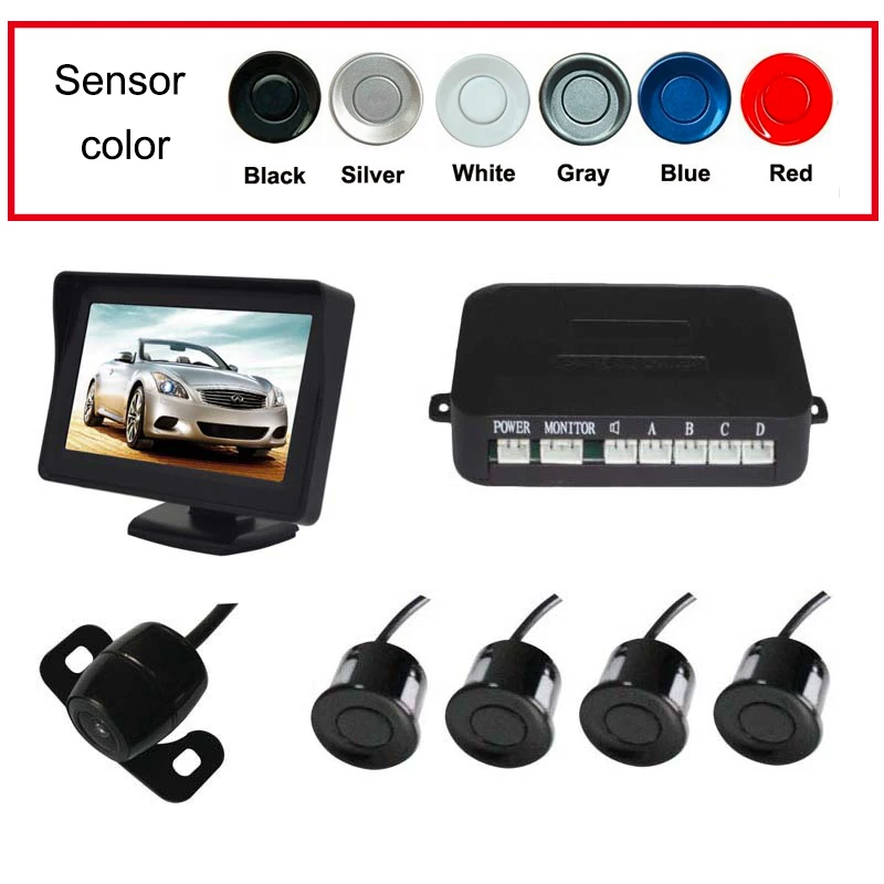 

3 in 1 parking sensor Back view system 4.3 inch monitor + waterproof camera + 4 probes + buzzer Car Video Parking Sensor Radar