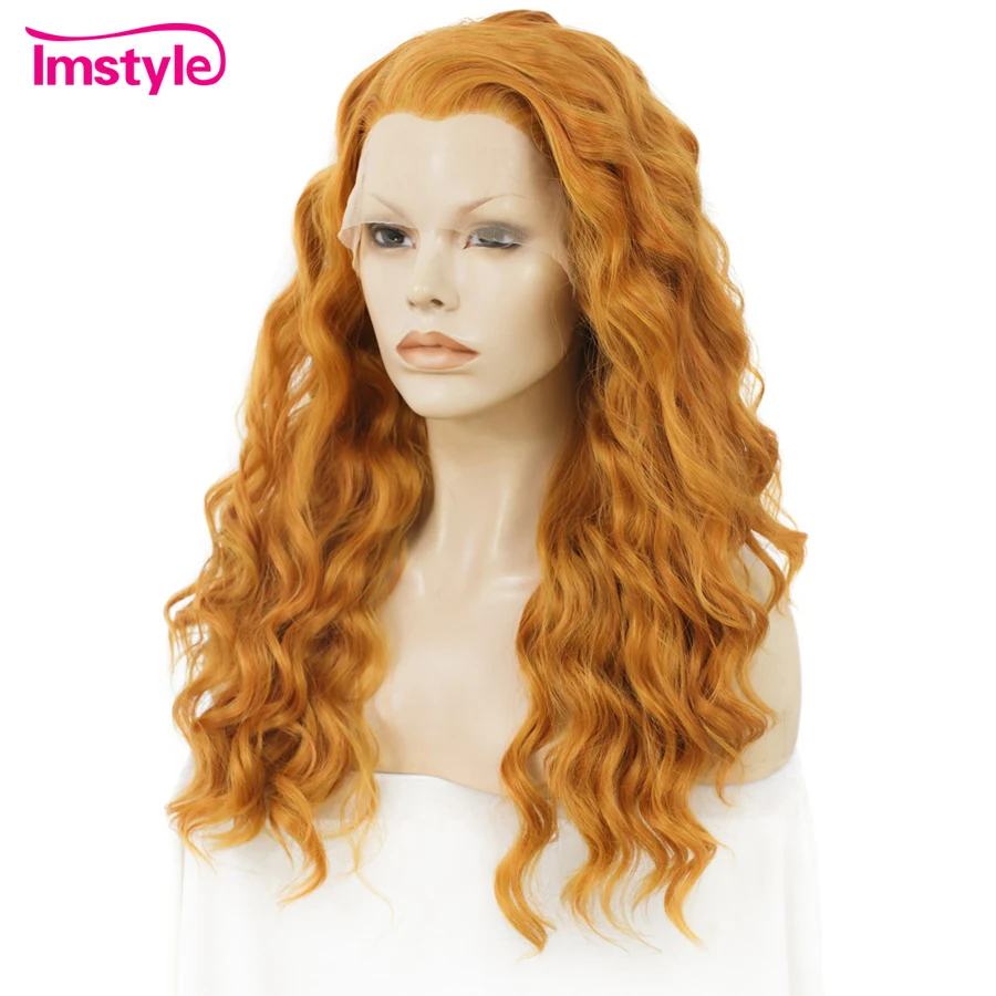 Imstyle Orange Wig Synthetic Lace Front Wig Deep Wave Long Wigs For Women Heat Resistant Fiber Drag Queen Cosplay Wigs