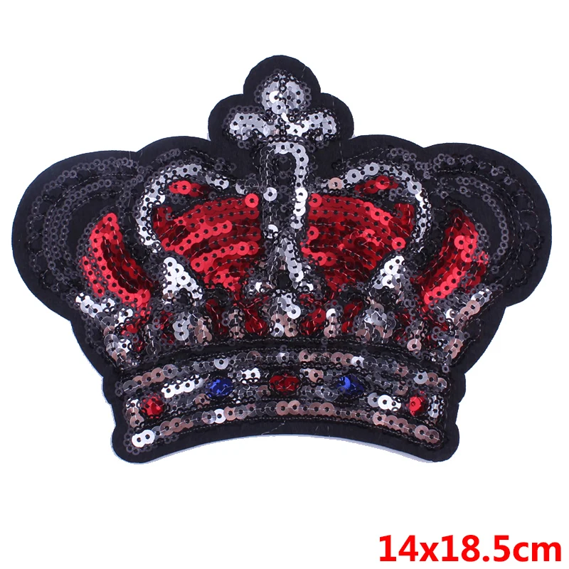 Prajna Queen Crown Patches Sequins Patch Golden Big Size T-shirts Cartoon Decoration For Clothes DIY Iron On Patches Applique
