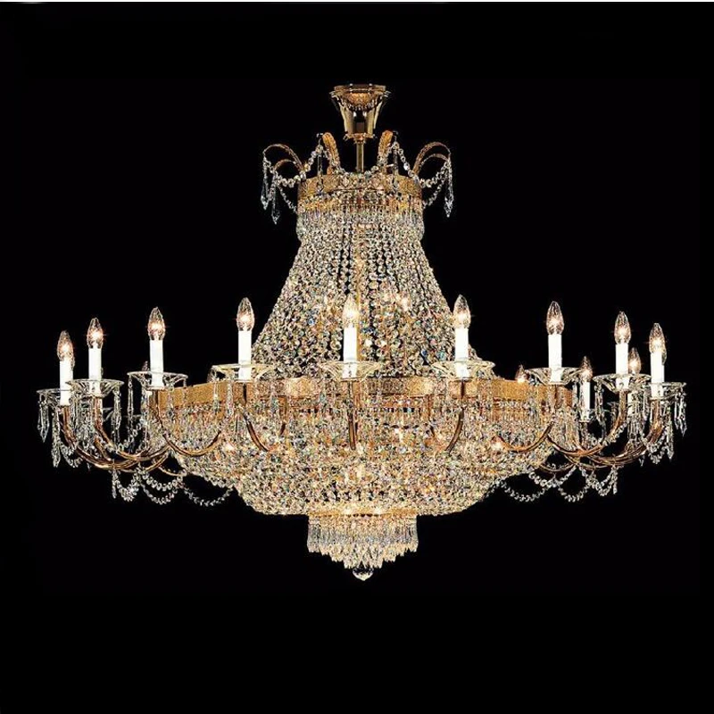 Empire Big Gold Crystal Chandelier for Foyer Staircase Villa Lobby Modern Cristal Ceiling Lamp Home Decor Hanging Light Fixture