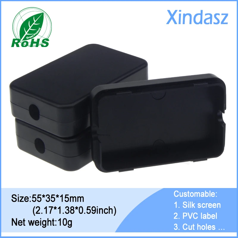 50pcs/Lot Black small plastic junction enclosures 55*35*15mm 2.16*1.38*0.59inch small hinged plastic boxes