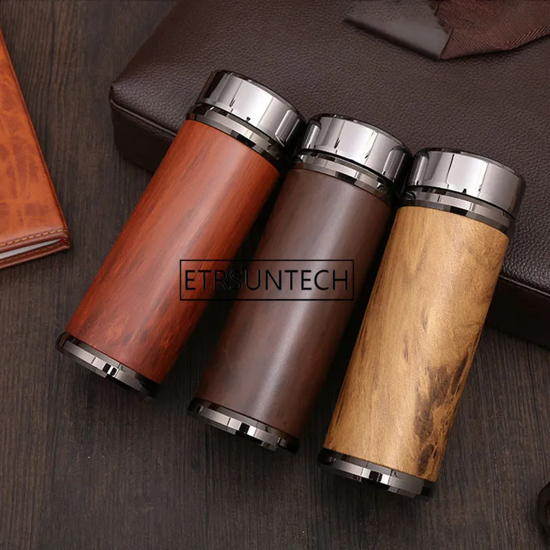 10pcs 350ml Purple Sand Cup Creative Gift Wood Grain Business Office Cup Retro Stainless Steel Thermos