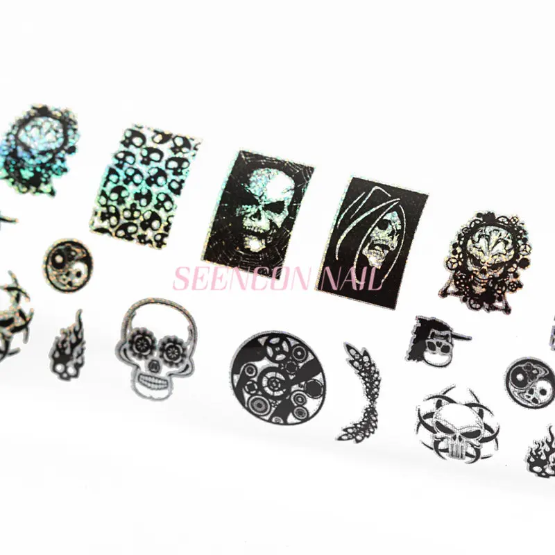 Sinfonía 3D Transfer, estilo Punk pegatina de hoja para uñas, Halloween, Calavera, fantasma, diseño, estrellas para arte de uñas, decoración, 5 uds., nuevo