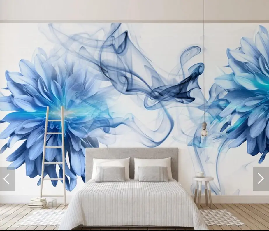 

3D Abstract Blue Flower Wallpaper Mural HD Printed Photo Murals for Bedroom Floral Paper Roll Contact Custom
