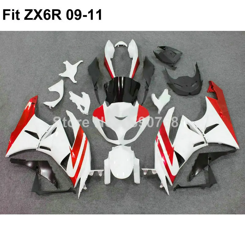 Bodywork kit  for Kawasaki fairings  Ninja 636 ZX6R 09 10 11 white red   ZX-6R 2009 2010 2011 fairing kit  VT10