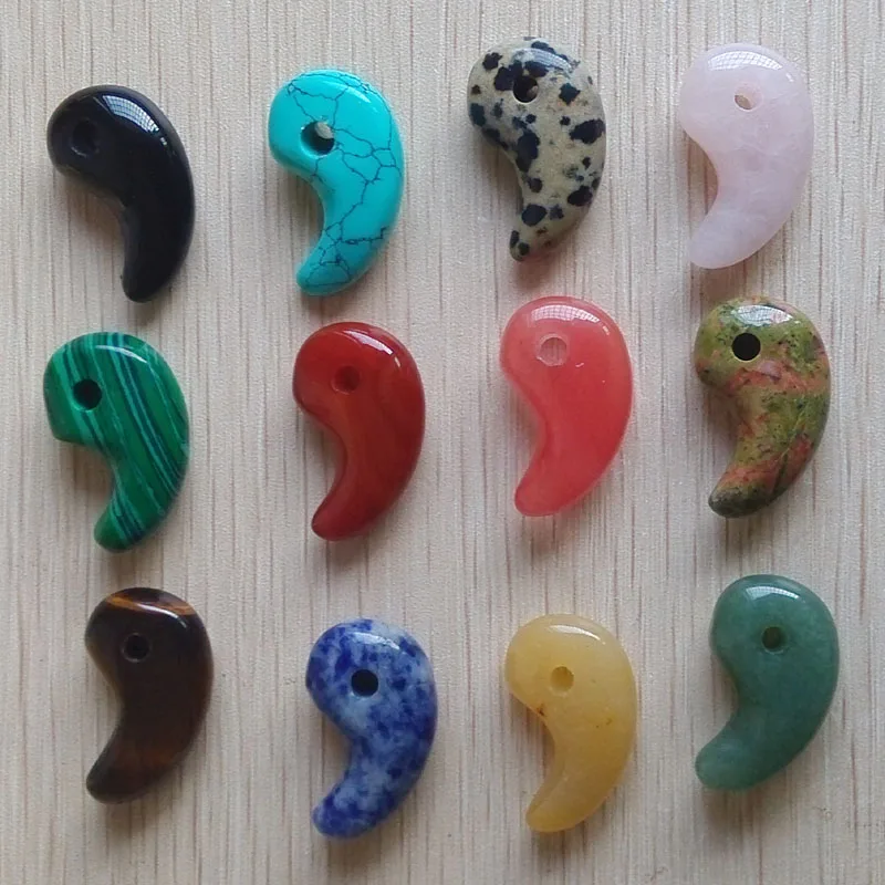 New fashion top quality mixed assorted  natural stone Cashew Comma Hook  pendants  for DIY jewelry marking  12pcs wholesale