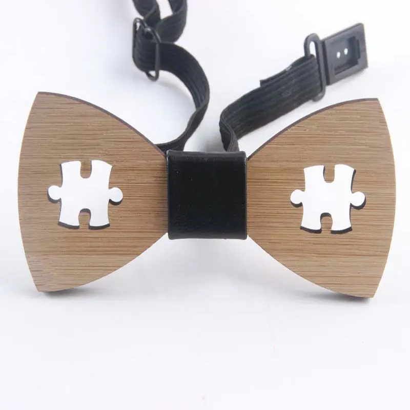 Elegant Men Wedding Party Hollow Out Carved Bamboo Wood Bowtie Children Necktie Elastic Band PU Wooden Bow Tie Cravat