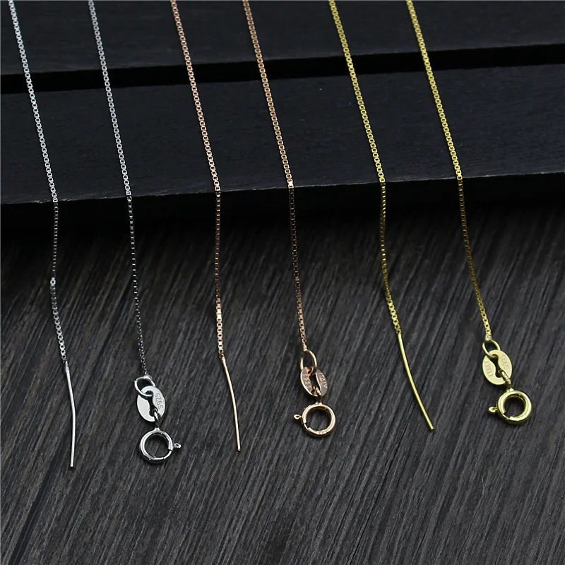 45CM 925 Sterling Silver Box Chain for DIY Pearl Bead Necklace Fine Jewelry Findings Accessories
