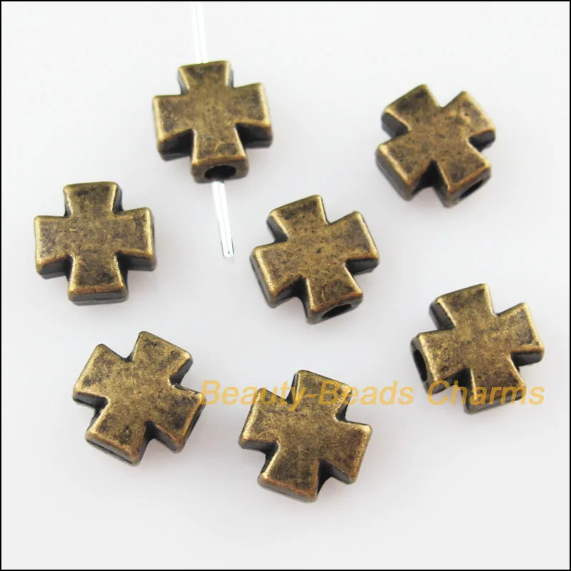 30New Tiny Smooth Cross Charms Antiqued Bronze Color Spacer Beads 8mm