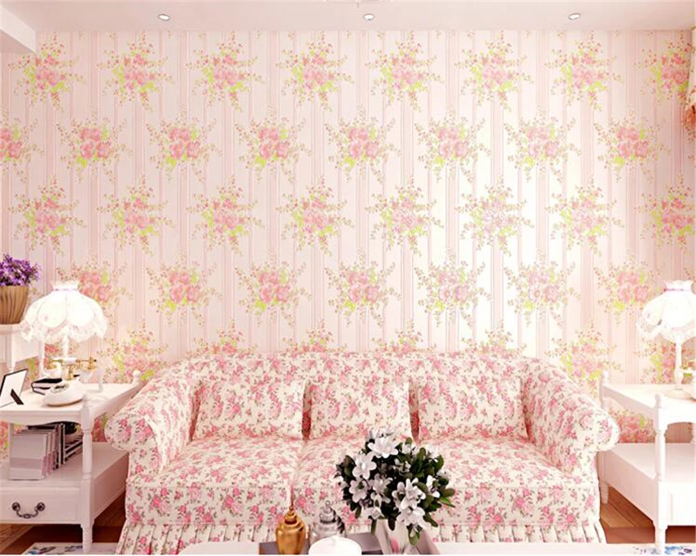 

beibehang Pastoral Small Floral 3d Wallpaper Korean Romantic Eco Nonwovens Guest House Bedside TV Background Wall paper tapety