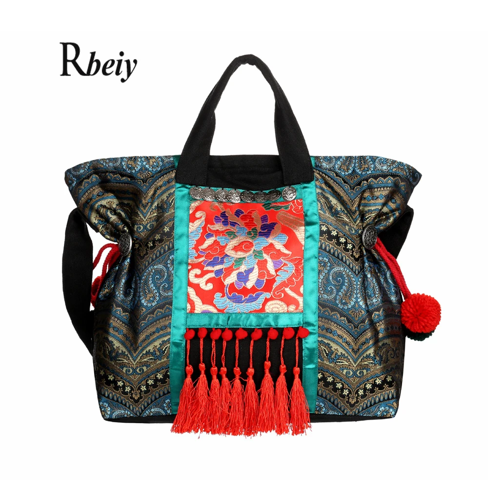 Summer women bags Vintage embroidered canvas bags Handmade tassel women shoulder bags Ethnic bag
