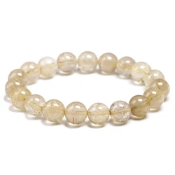 Genuine Gold Rutilated Quartz Gems Natural Stone Crystal Stretchy Women Jewelry Bracelet Men Pick Size Gift