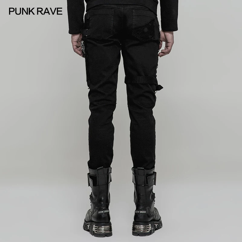 Punk Rave Rock Fashion Personality Dilapidated Gothic Casual Streetwear Men\'s Pants Trousers WK319M