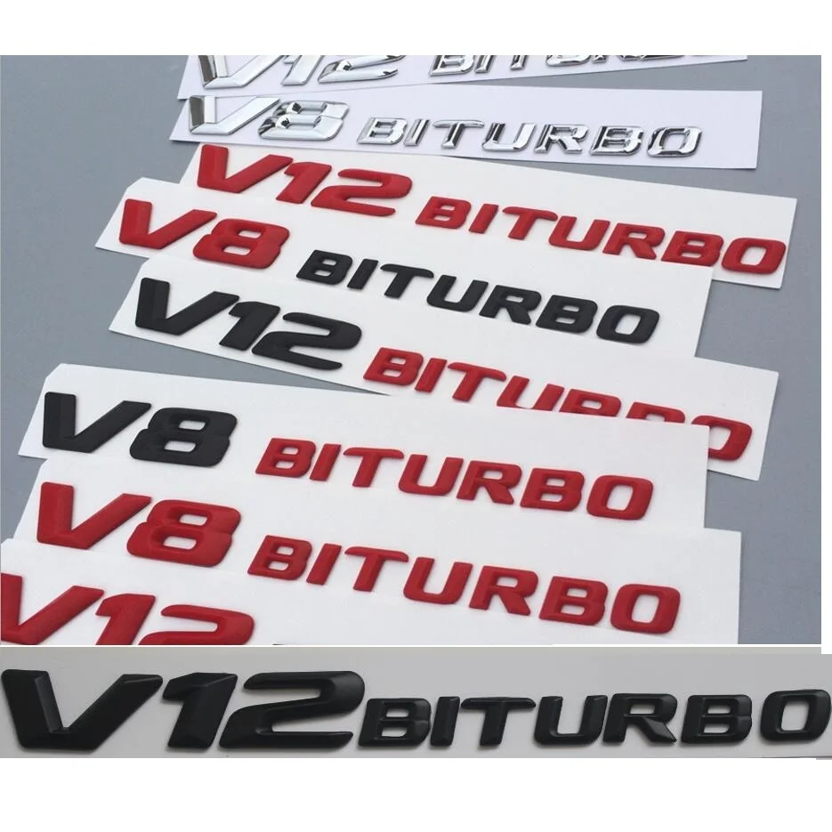 Chrome Matt Gloss Black Red V12 BITURBO V12BITURBO Letters Fender Badges Emblems Sticker for Mercedes Benz AMG