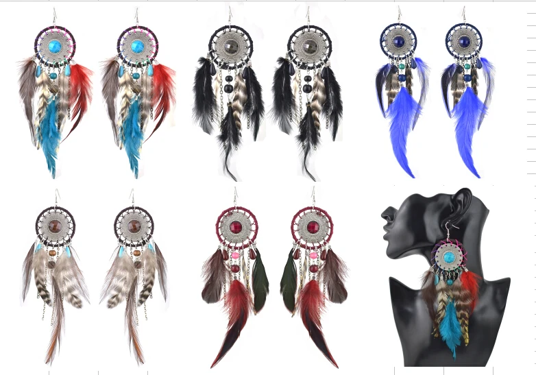 Tribal Big Bohemian Feather Dangle Earring Indian Jewelry Gypsy Tassel Drop Earrings for Women Christmas Gift orecchini piuma