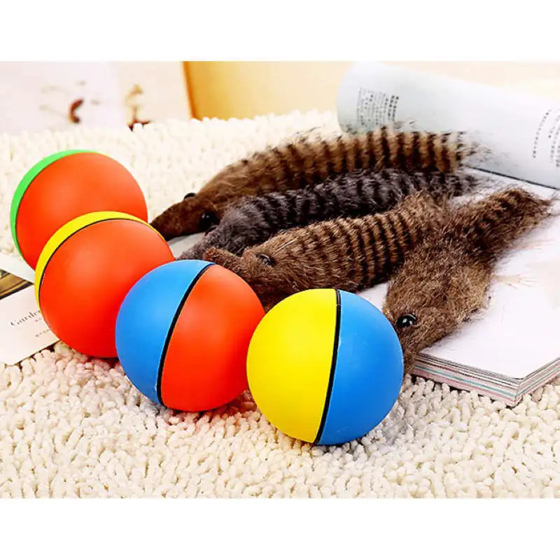 Funny Pets Dog Puppy Cat Motorized Rolling Ball with Weasel Appears Jump Toy